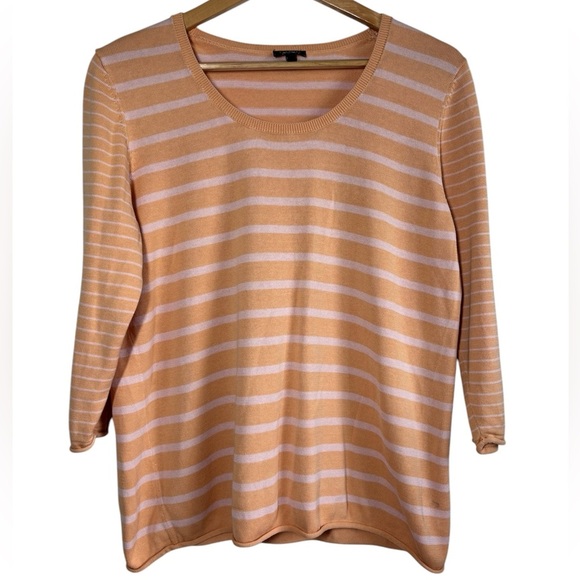 Talbots Women's Silk Blend Top Pullover XL Orange Pink Stripe Minimal Breathable - Picture 1 of 6